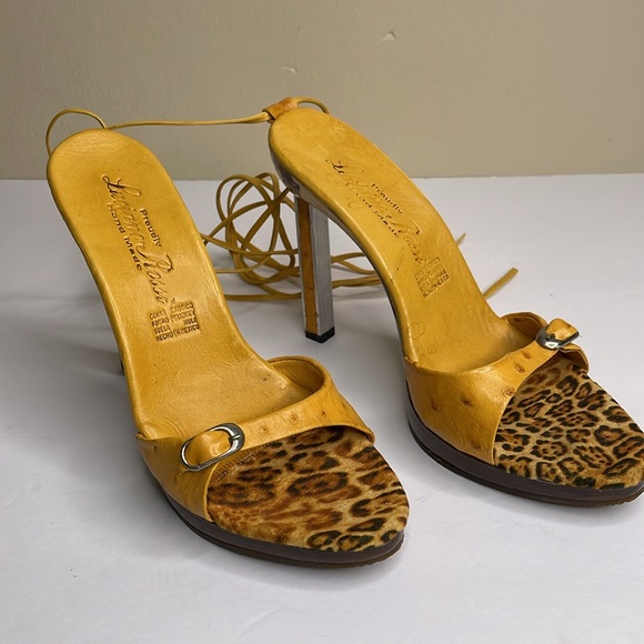 LUCIANO ROSSI Platform Heels Genuine Ostrich Laces Up Ankle Square Size 9 - Picture 11 of 12